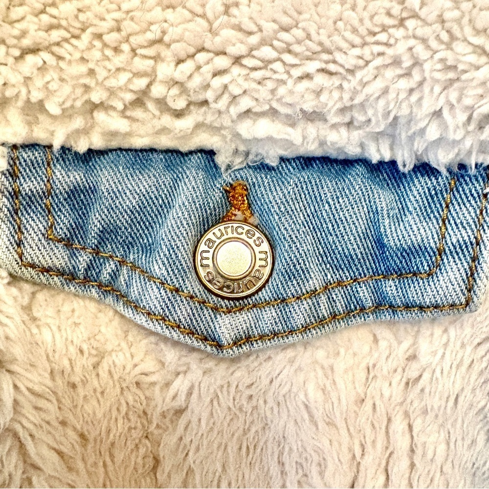 Maurice’s Sherpa Fleece Jacket, Denim Trim & Button Front Closure Women size XS - Picture 9 of 15